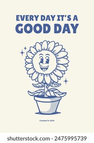 Flower retro mascot, cartoon mascot