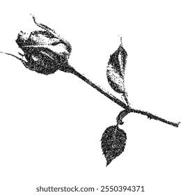 Flower with retro photocopy stipple effect, for grunge punk y2k collage design. Vector illustration in vintage halftone brutalist design for banner or poster