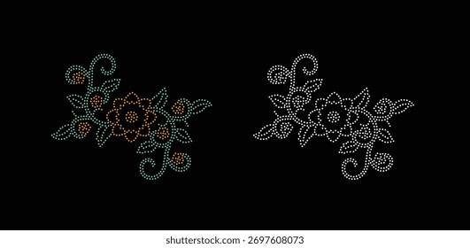 Diseño del rhinestone de la flor, Plantilla del rhinestone de la transferencia, diseño del Vector de la flor de la transferencia del rhinestone de Hotfix, diseño cristalino del rhinestone de la flor,
