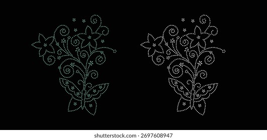 Flower Rhinestone Design, Transfer Rhinestone Template, Hotfix Rhinestone Transfer Flower vector design, Crystal flower rhinestone design,