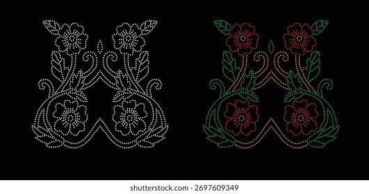 Diseño del rhinestone de la flor, Plantilla del rhinestone de la transferencia, diseño del Vector de la flor de la transferencia del rhinestone de Hotfix, diseño cristalino del rhinestone de la flor,