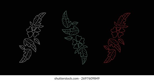 Diseño del rhinestone de la flor, Plantilla del rhinestone de la transferencia, diseño del Vector de la flor de la transferencia del rhinestone de Hotfix, diseño cristalino del rhinestone de la flor,