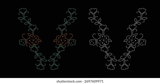 Diseño del rhinestone de la flor, Plantilla del rhinestone de la transferencia, diseño del Vector de la flor de la transferencia del rhinestone de Hotfix, diseño cristalino del rhinestone de la flor,