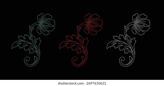 Diseño del rhinestone de la flor, Plantilla del rhinestone de la transferencia, diseño del Vector de la flor de la transferencia del rhinestone de Hotfix, diseño cristalino del rhinestone de la flor,