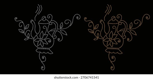 Diseño del rhinestone de la flor, Plantilla del rhinestone de la transferencia, diseño del Vector de la flor de la transferencia del rhinestone de Hotfix, diseño cristalino del rhinestone de la flor,