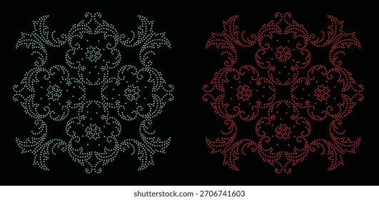Diseño del rhinestone de la flor, Plantilla del rhinestone de la transferencia, diseño del Vector de la flor de la transferencia del rhinestone de Hotfix, diseño cristalino del rhinestone de la flor,