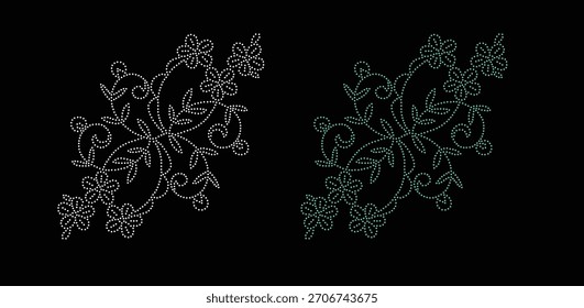 Diseño del rhinestone de la flor, Plantilla del rhinestone de la transferencia, diseño del Vector de la flor de la transferencia del rhinestone de Hotfix, diseño cristalino del rhinestone de la flor,