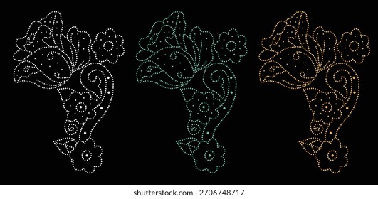 Diseño del rhinestone de la flor, Plantilla del rhinestone de la transferencia, diseño del Vector de la flor de la transferencia del rhinestone de Hotfix, diseño cristalino del rhinestone de la flor,