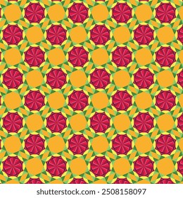 Flower rhomboids in pattern geometrical art warm colors and leafs