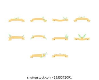 Flower Ribbon Banner Element Set