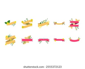 Flower Ribbon Banner Element Set