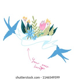 Flower ribbon and floral elements 