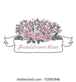 Flower ribbon of rose. Drawing and sketch on white background.