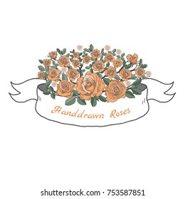 Flower ribbon of rose. Drawing and sketch on white background.