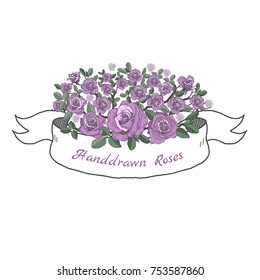 Flower ribbon of rose. Drawing and sketch on white background.