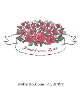 Flower ribbon of rose. Drawing and sketch on white background.