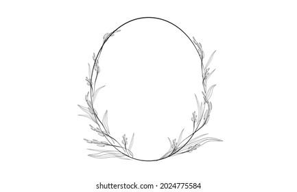 Flower ring, branches, mono line frame on white flourishing rings and wreaths, vector. illustration.