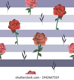 Patrón de flores. Patrón romántico vintage. Patrón rayado rosa. Patrón de rayas florales. Rose bud. Huella botánica. Bandas azules. Rose. 
