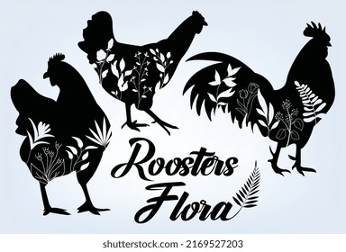 Flower Rooster farmhouse Silhouette design. 