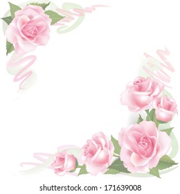 Flower rose background. Floral frame with pink roses.