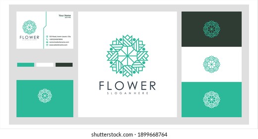 Flower rose beauty with circular style. set of logo and business card	
