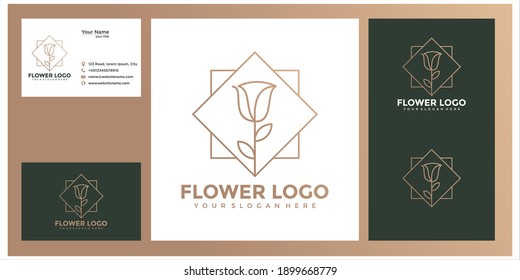 Flower rose beauty with circular style. set of logo and business card	
