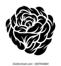 Flower rose, black and white. Isolated on white background. Vector illustration.