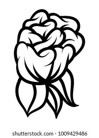 Flower rose, black and white. Isolated on white background. Vector illustration.