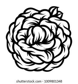 Flower rose, black and white. Isolated on white background. Vector illustration.