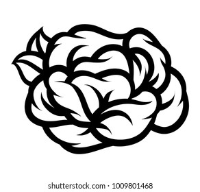Flower rose, black and white. Isolated on white background. Vector illustration.