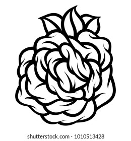 Flower rose, black and white. Isolated on white background. Vector illustration.