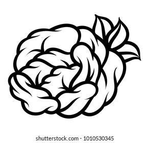 Flower rose, black and white. Isolated on white background. Vector illustration.