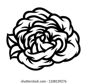 Flower rose, black and white. Isolated on white background.