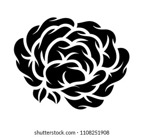 Flower rose, black and white. Isolated on white background. Vector illustration.