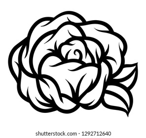 Flower rose, black and white. Isolated on white background.