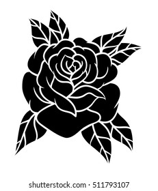 Flower rose, black and white. Isolated on white background. Vector illustration.
