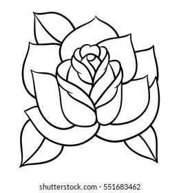 Flower rose, black and white. Isolated on white background. Vector illustration.