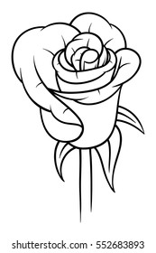 Flower rose, black and white. Isolated on white background. Vector illustration.