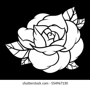 Flower rose, black and white. Isolated on black background. Vector illustration.