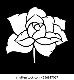 Flower rose, black and white. Isolated on black background. Vector illustration.