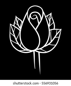 Flower rose, black and white. Isolated on black background. Vector illustration.