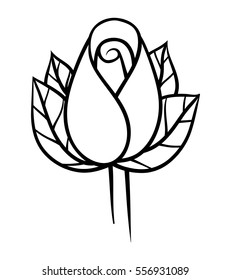 Flower rose, black and white. Isolated on white background. Vector illustration.