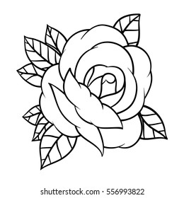 Flower rose, black and white. Isolated on white background. Vector illustration.
