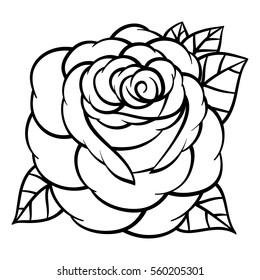 Flower rose, black and white. Isolated on white background. Vector illustration.