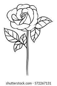 Flower rose, black and white. Isolated on white background. Vector illustration.