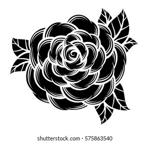 Flower rose, black and white. Isolated on white background. Vector illustration.