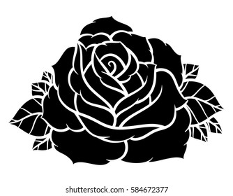 Flower rose, black and white. Isolated on white background. Vector illustration.