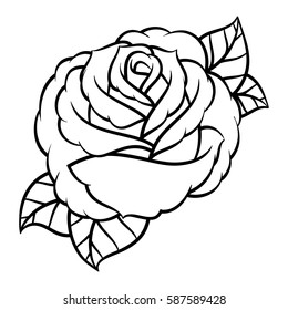 Flower rose, black and white. Isolated on white background. Vector illustration.