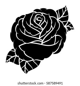 Flower rose, black and white. Isolated on white background. Vector illustration.