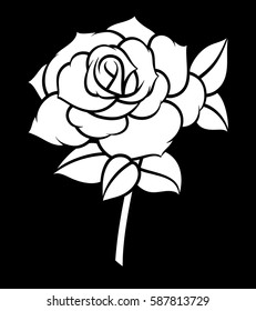 Flower rose, black and white. Isolated on black background. Vector illustration.